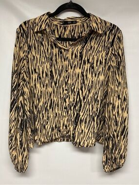 Mango Black and Beige Abstract Print Button-Down Shirt